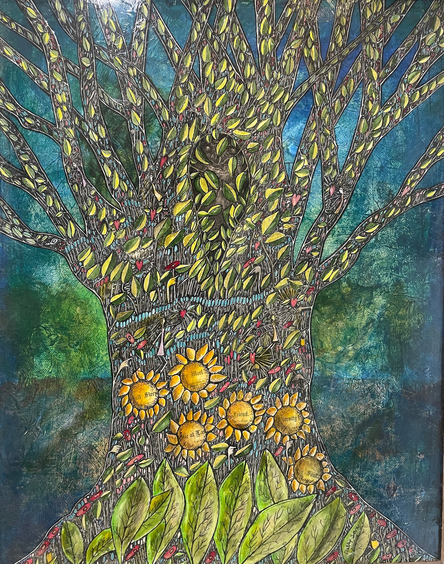 Wish Witch - Original Framed Acrylic & Pen and Ink on Board Painting