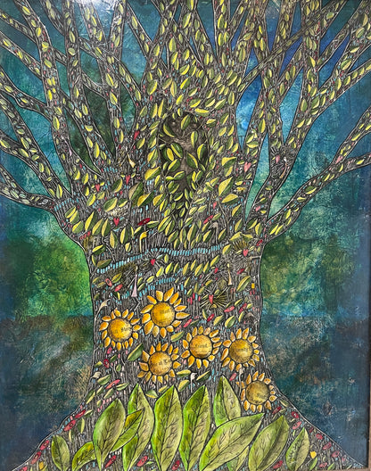 Wish Witch - Original Framed Acrylic & Pen and Ink on Board Painting