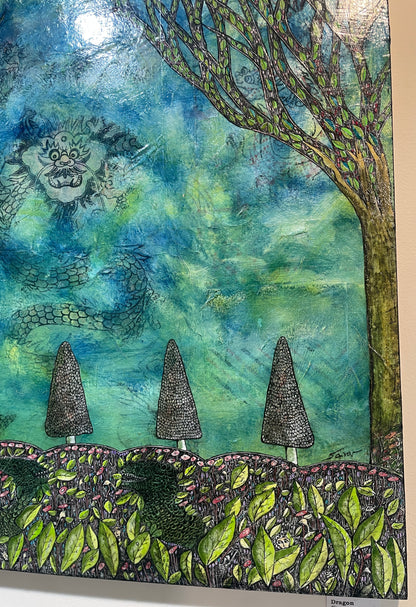 Dragon - Original Acrylic & Pen and Ink on Board Painting