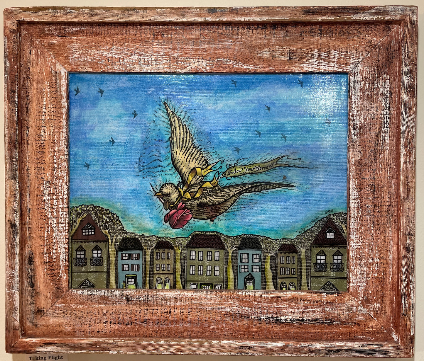 Taking Flight - Original Framed Acrylic & Pen and Ink on Board Painting