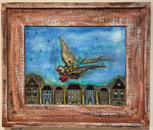 Taking Flight - Original Framed Acrylic & Pen and Ink on Board Painting