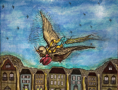 Taking Flight - Original Framed Acrylic & Pen and Ink on Board Painting
