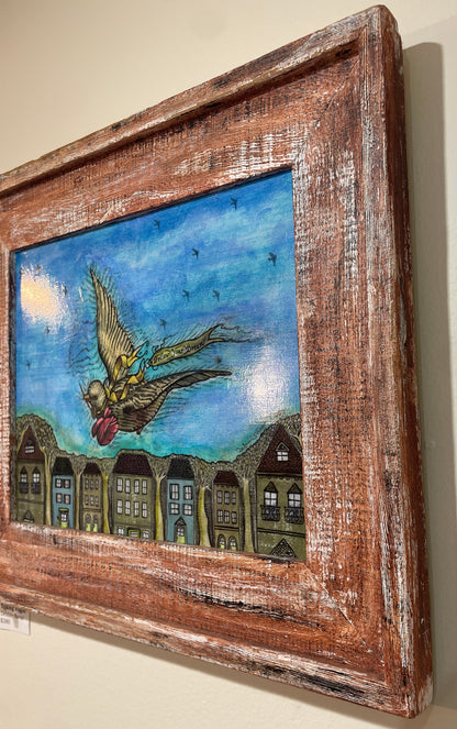 Taking Flight - Original Framed Acrylic & Pen and Ink on Board Painting