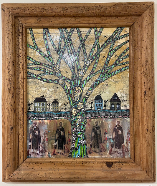 St Martin De Pores - Original Framed Acrylic & Pen and Ink on Board Painting