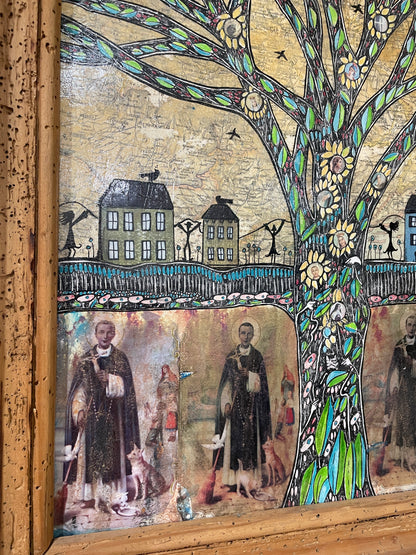 St Martin De Pores - Original Framed Acrylic & Pen and Ink on Board Painting