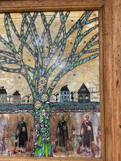 St Martin De Pores - Original Framed Acrylic & Pen and Ink on Board Painting