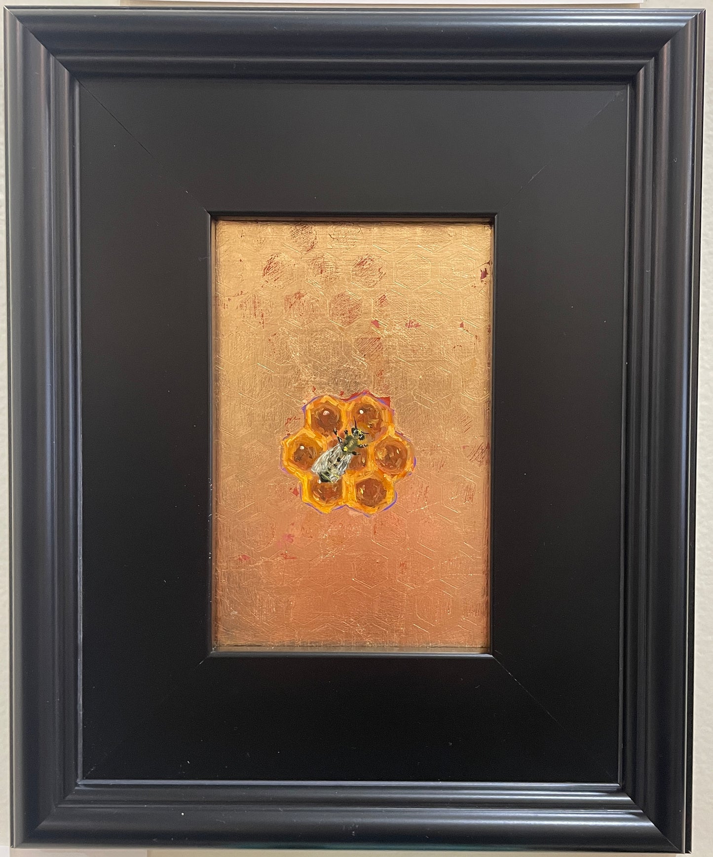 Bee Relic - Original Framed Oil and Gold Leaf on Board Painting by Mercurial Muse
