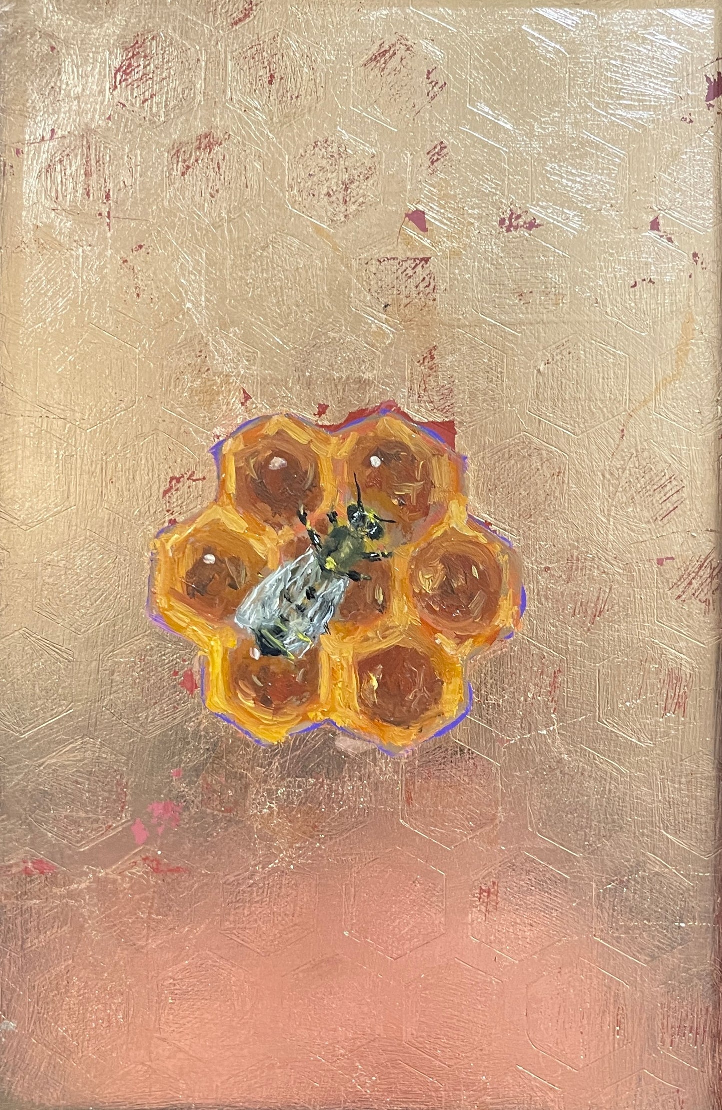 Bee Relic - Original Framed Oil and Gold Leaf on Board Painting by Mercurial Muse