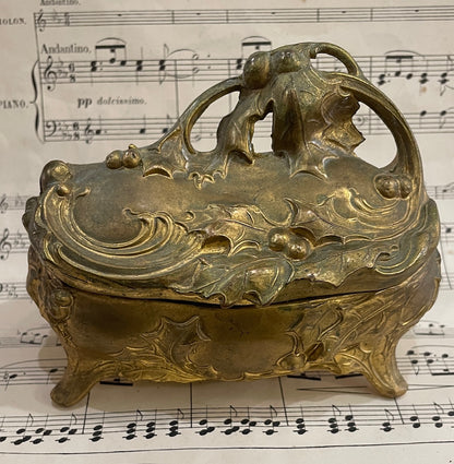 Antique French Art Noubeau Jewelry Box Holly c1900