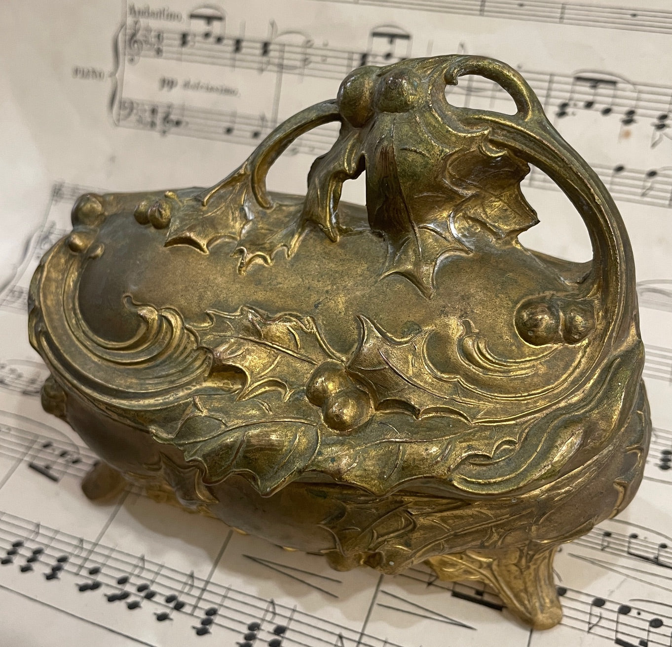 Antique French Art Noubeau Jewelry Box Holly c1900