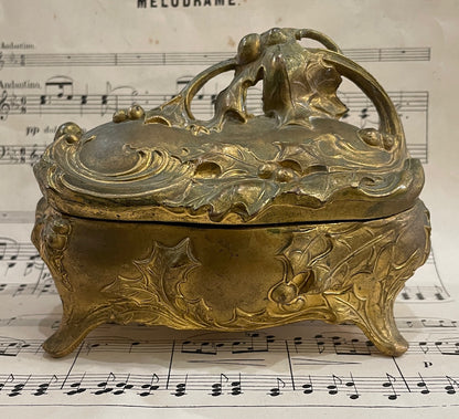Antique French Art Noubeau Jewelry Box Holly c1900