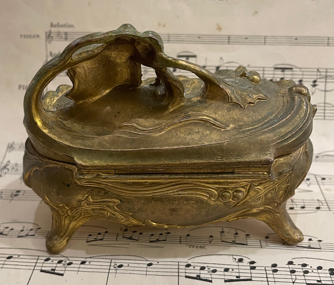 Antique French Art Noubeau Jewelry Box Holly c1900