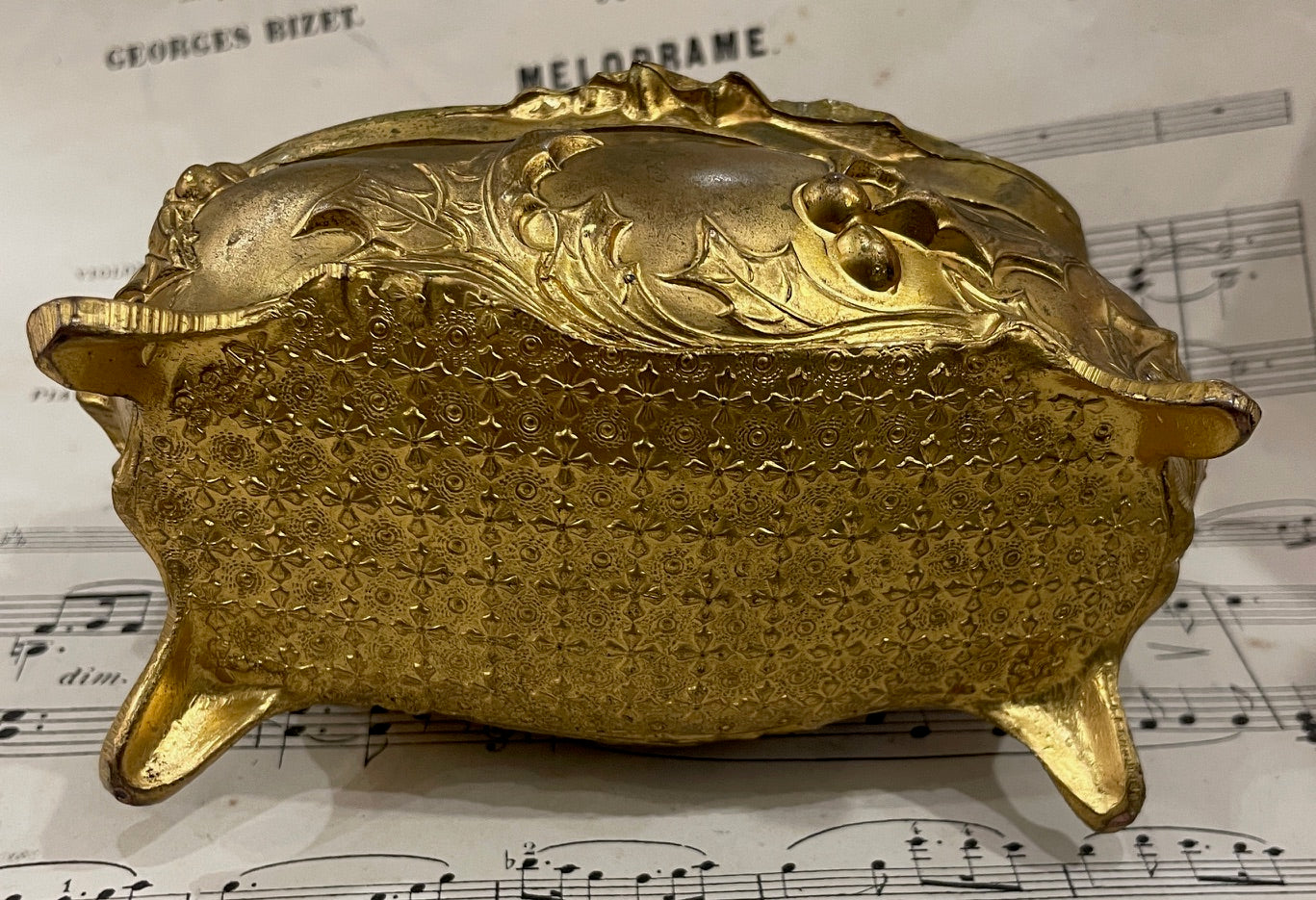 Antique French Art Noubeau Jewelry Box Holly c1900