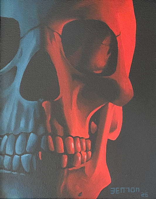 Neon Skull - Original Framed Oil on Canvas Painting