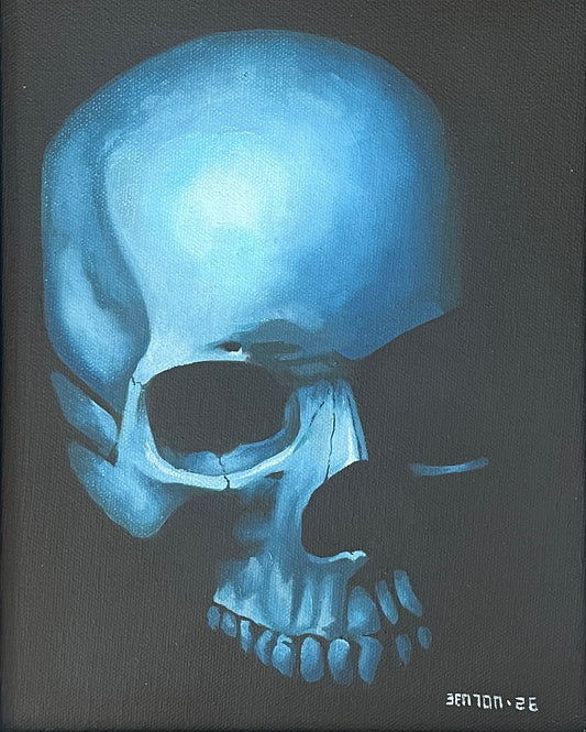 Blue Skull - Original Framed Oil on Canvas Painting