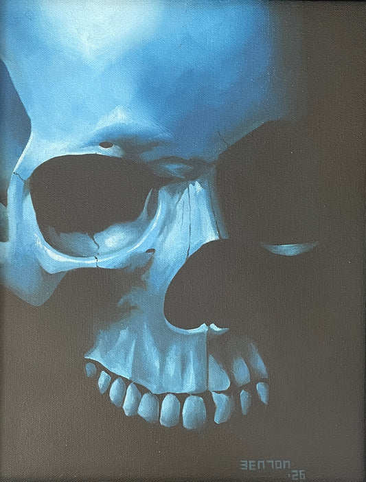 Large Blue Skull - Original Framed Oil on Canvas Painting