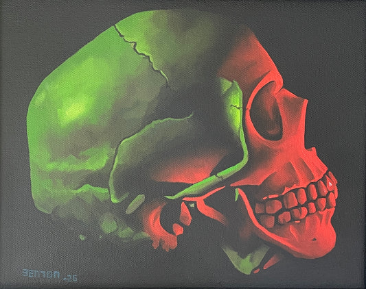 Large Neon Skull - Original Framed Oil on Canvas Painting