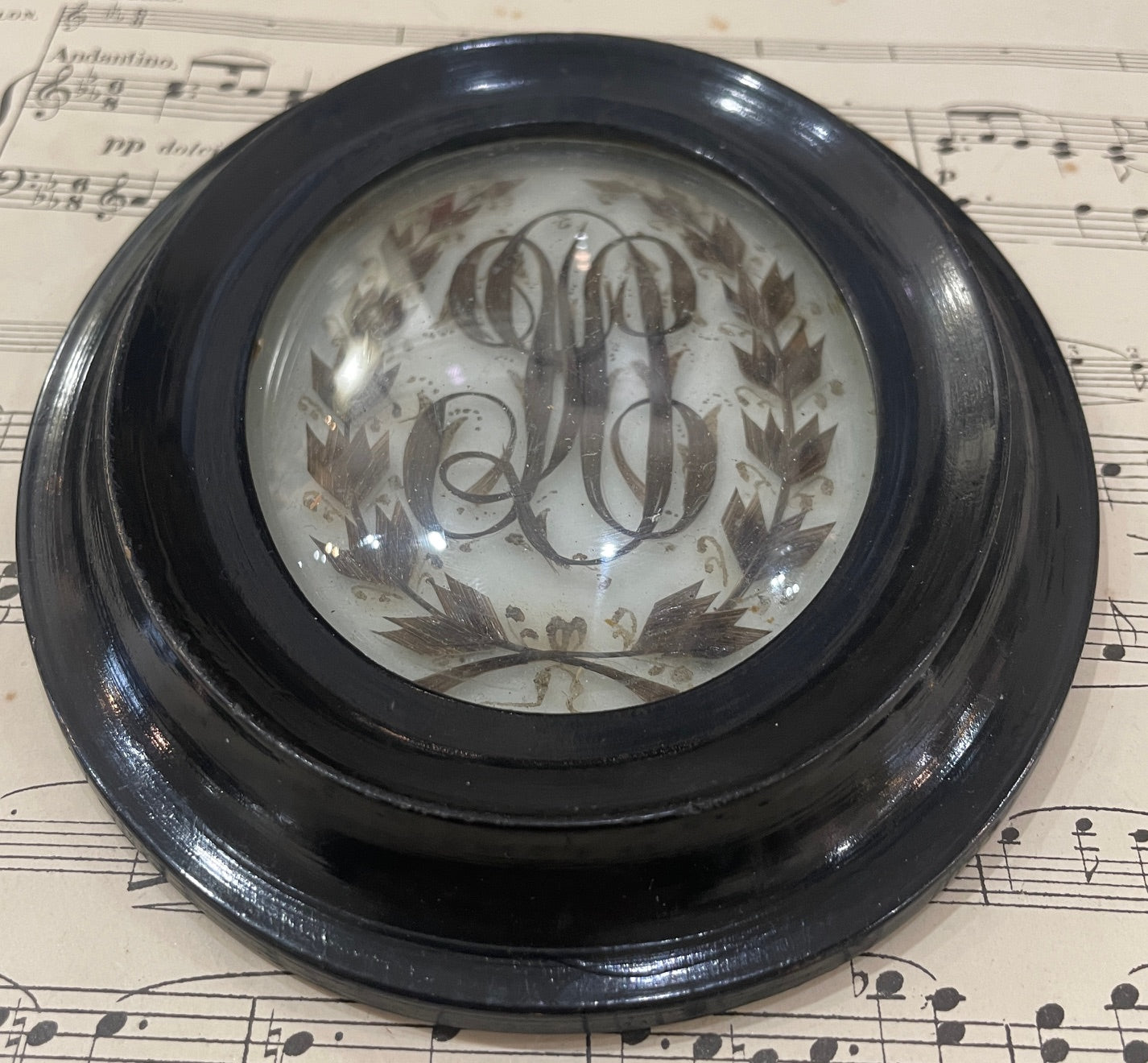 Rare Antique French Mourning Hair Art Domed Glass Wooden Frame c1880