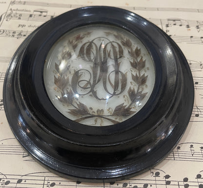 Rare Antique French Mourning Hair Art Domed Glass Wooden Frame c1880