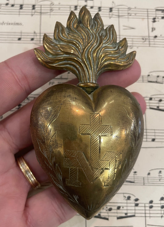 Rare Antique French Sacred Heart Reliquary Ex Voto c1880