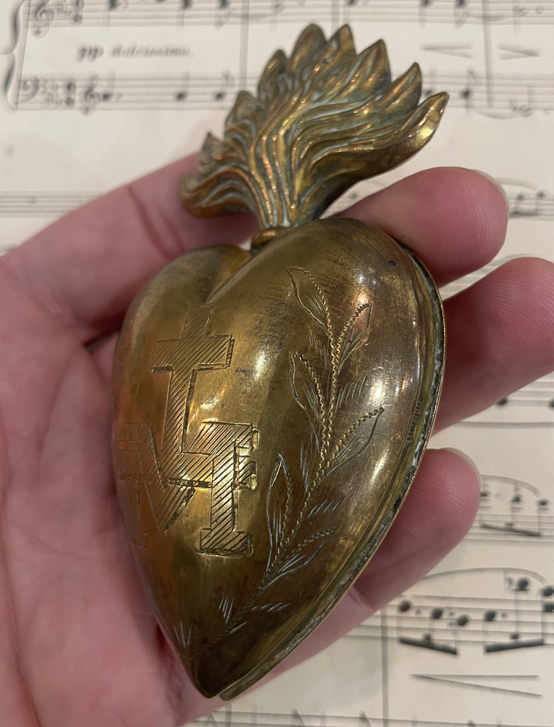 Rare Antique French Sacred Heart Reliquary Ex Voto c1880