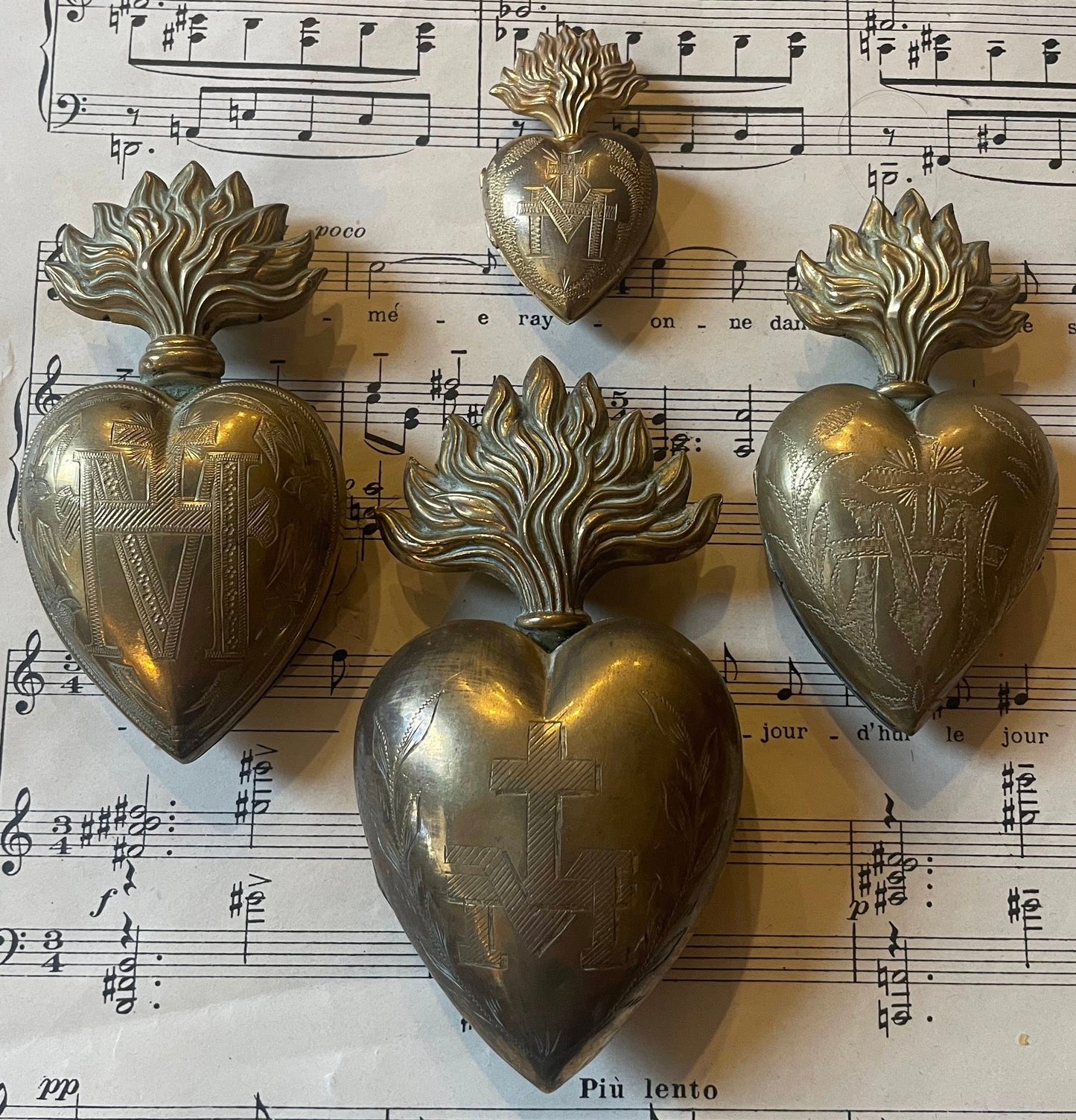 Rare Antique French Sacred Heart Reliquary Ex Voto c1880