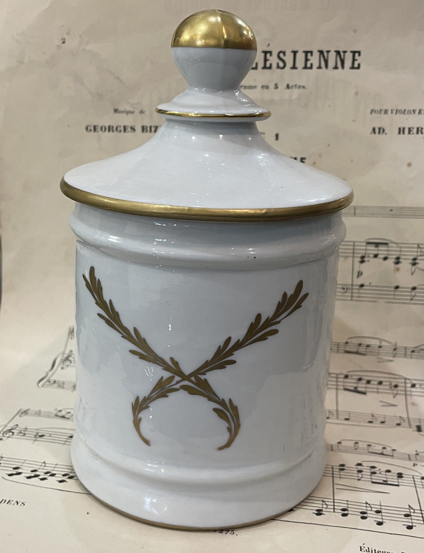 Antique French Apothecary Porcelain Jar c1920