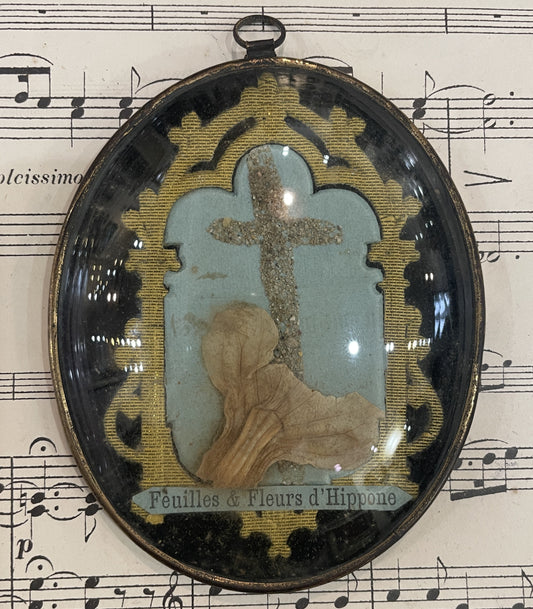Antique French Reliquary / Ex Voto Hippo Algeria under Domed Glass c1880