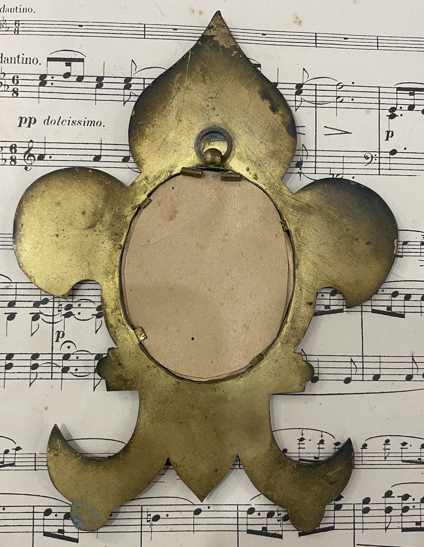 Antique French Hand Painted Porcelain Religious Fleur de Lys Mary Jesus c1880