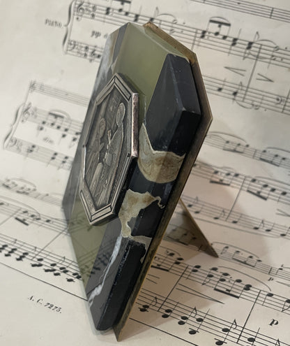 Antique French Green Onyx Icon Stand Communion of St Louis de Gonzague c1930