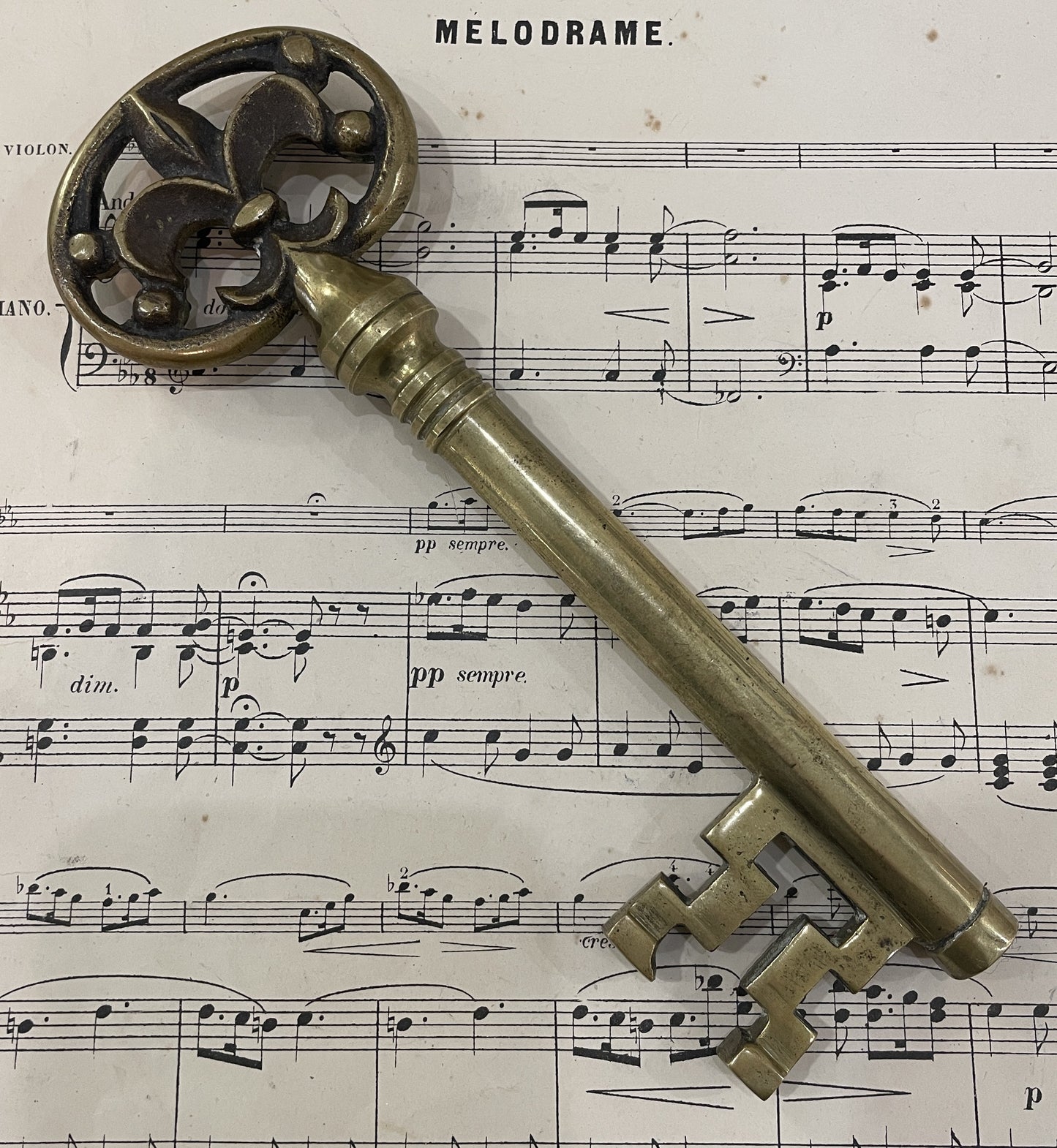 Large Rare Antique French Skeleton Key Fleur de Lys Wine Bottle Opener c1940 RESERVED for Heather