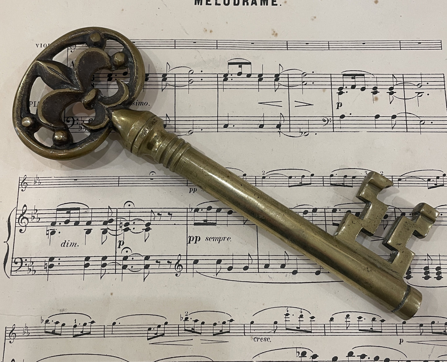Large Rare Antique French Skeleton Key Fleur de Lys Wine Bottle Opener c1940 RESERVED for Heather