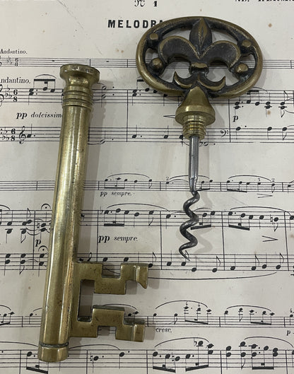 Large Rare Antique French Skeleton Key Fleur de Lys Wine Bottle Opener c1940 RESERVED for Heather