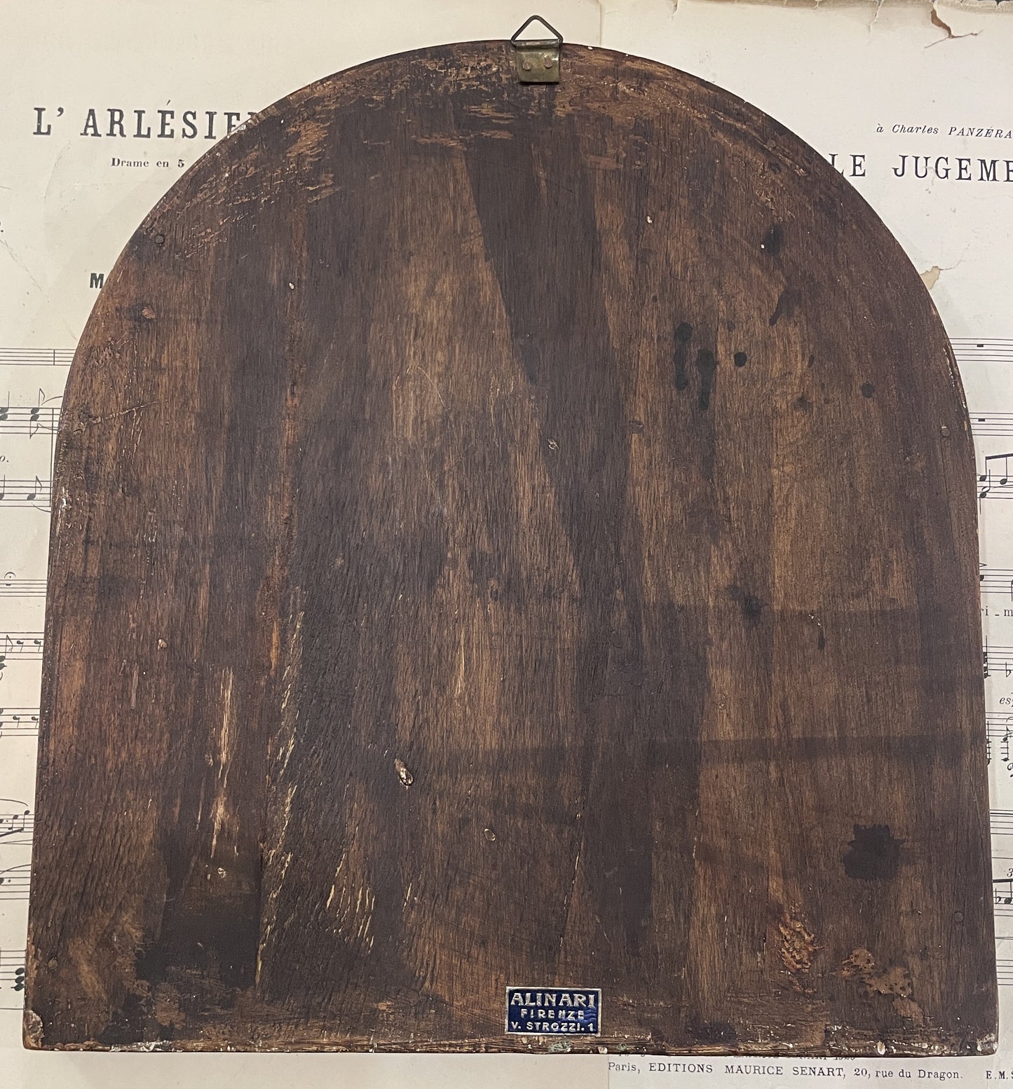 Large Antique Italian Angel Gabriel and Mary Icon Wooden Wall Plaque c1930