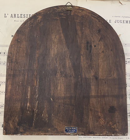 Large Antique Italian Angel Gabriel and Mary Icon Wooden Wall Plaque c1930