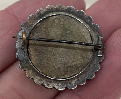 Rare Antique French Sterling Silver Hand Painted Woman Brooch with Pearls c1900