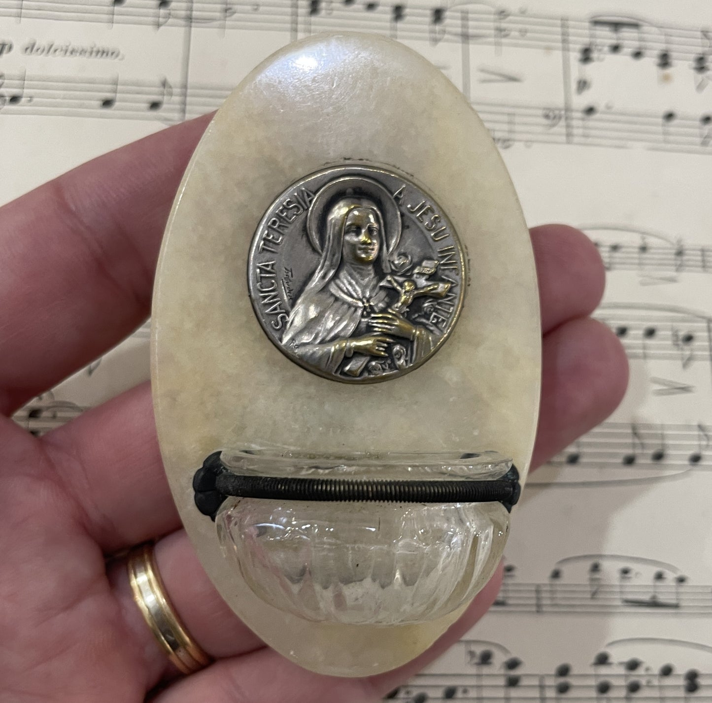 Small Antique French Saint Therese of Lisieux Holy Water Font c1920