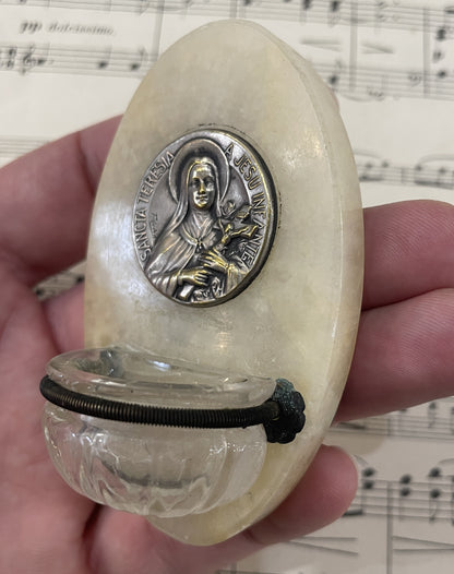 Small Antique French Saint Therese of Lisieux Holy Water Font c1920