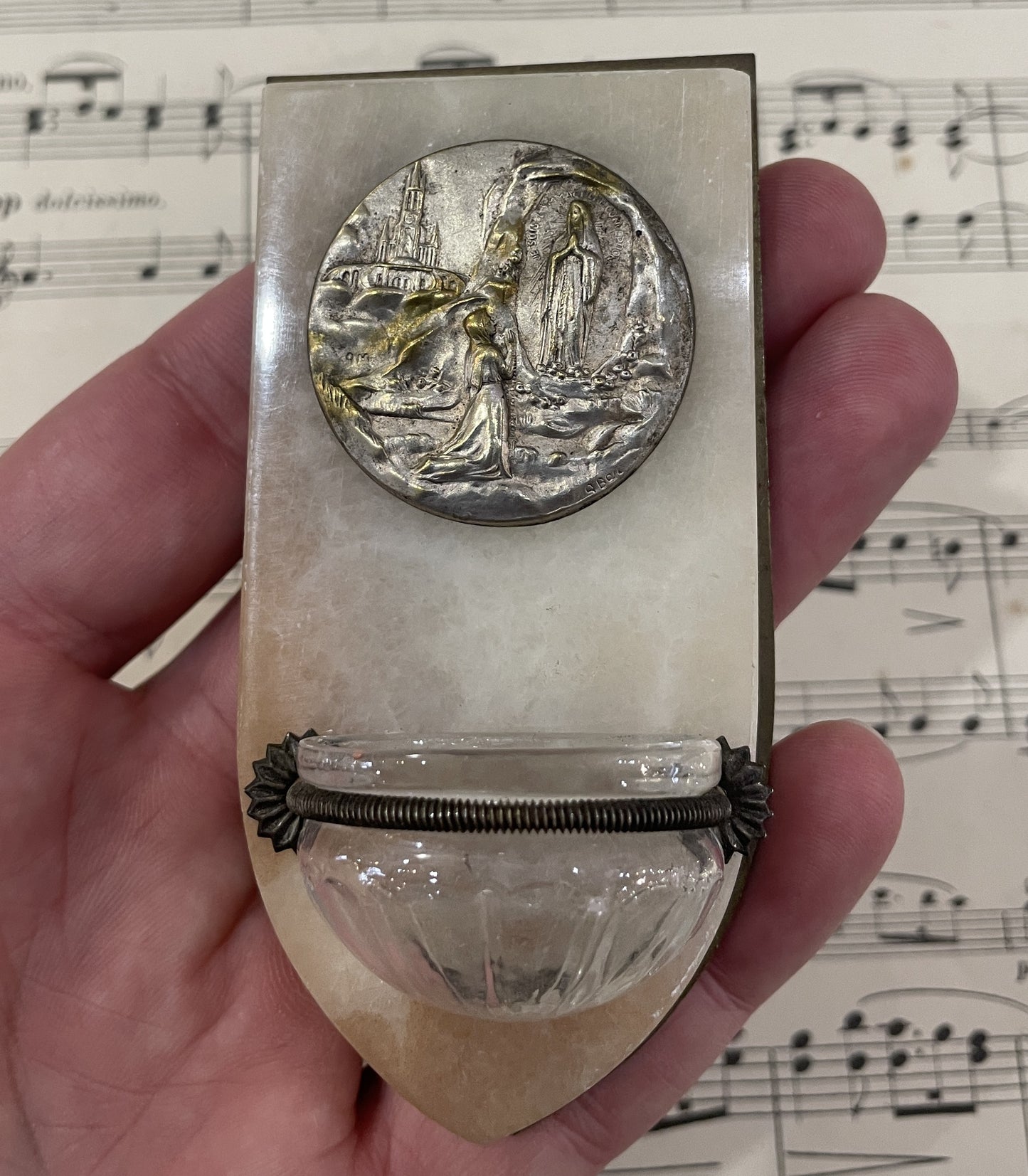 Small Antique French Apparition of Lourdes Holy Water Font c1920