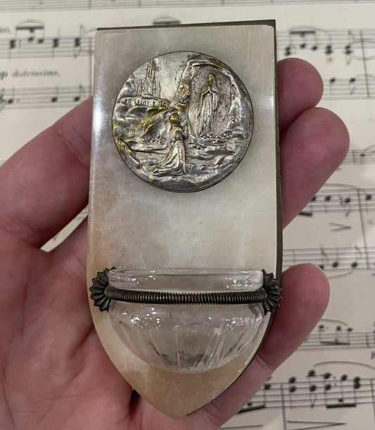 Small Antique French Apparition of Lourdes Holy Water Font c1920
