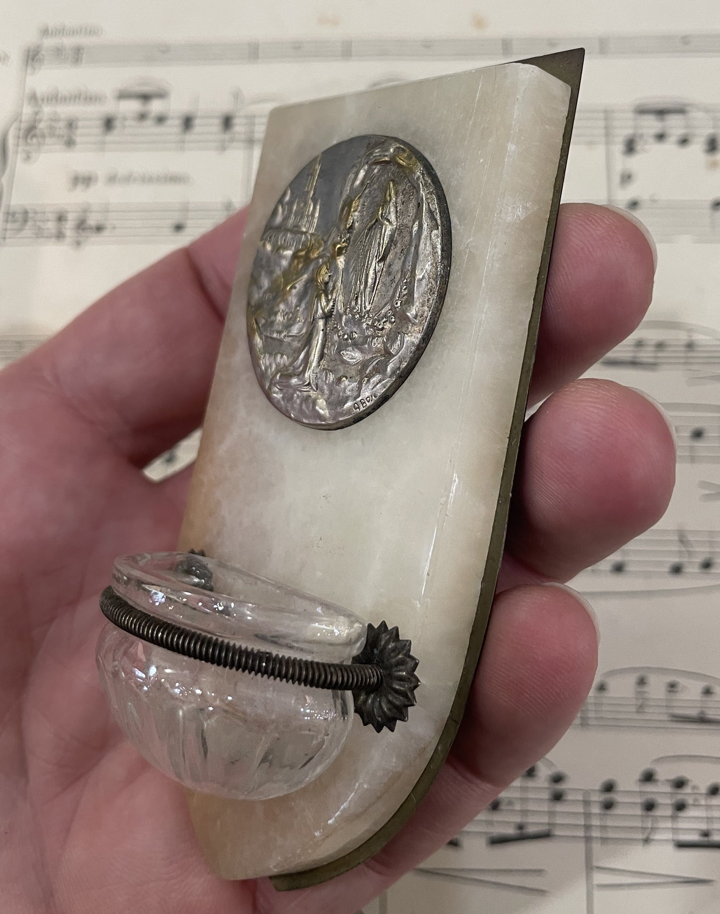 Small Antique French Apparition of Lourdes Holy Water Font c1920