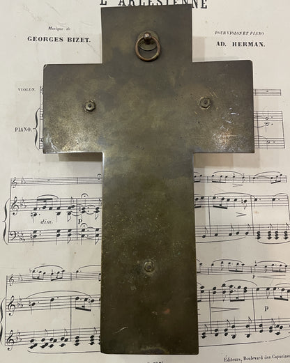 Antique French Green Onyx Holy Water Font Jesus Cross Crucifix c1920