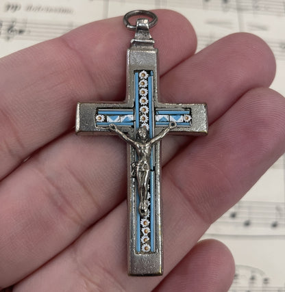 Small Antique Italian Micro Mosaic Micromosaic Cross Crucifix c1920