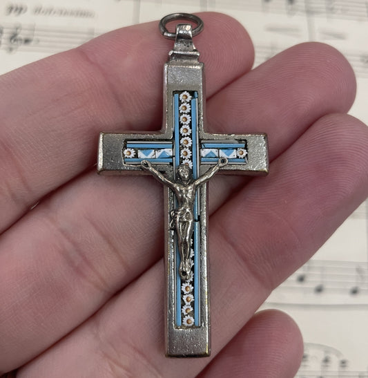 Small Antique Italian Micro Mosaic Micromosaic Cross Crucifix c1920