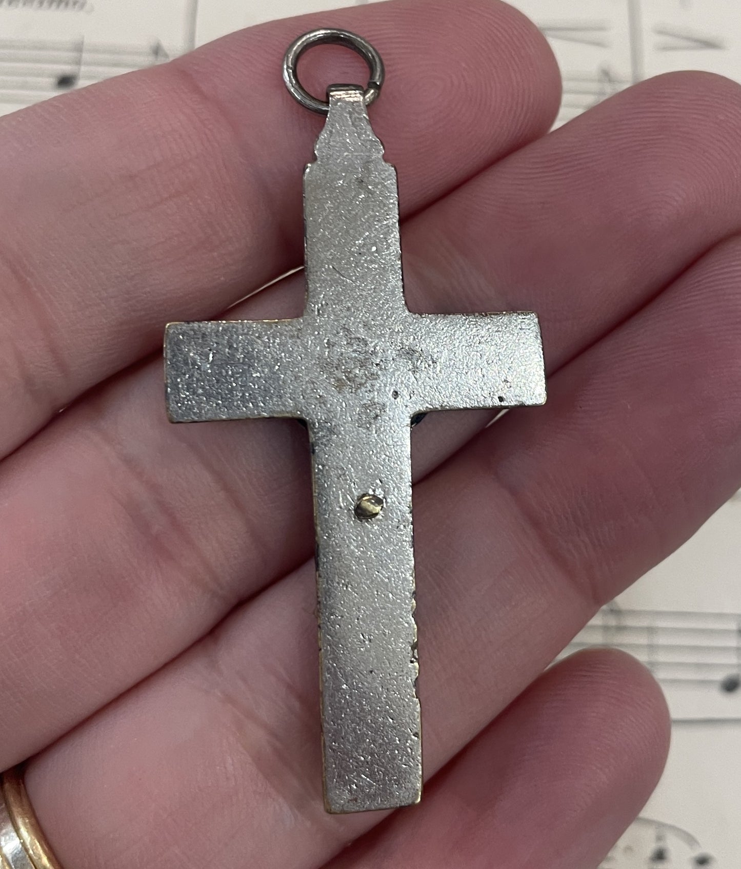 Small Antique Italian Micro Mosaic Micromosaic Cross Crucifix c1920