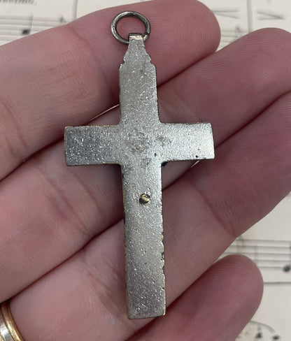 Small Antique Italian Micro Mosaic Micromosaic Cross Crucifix c1920