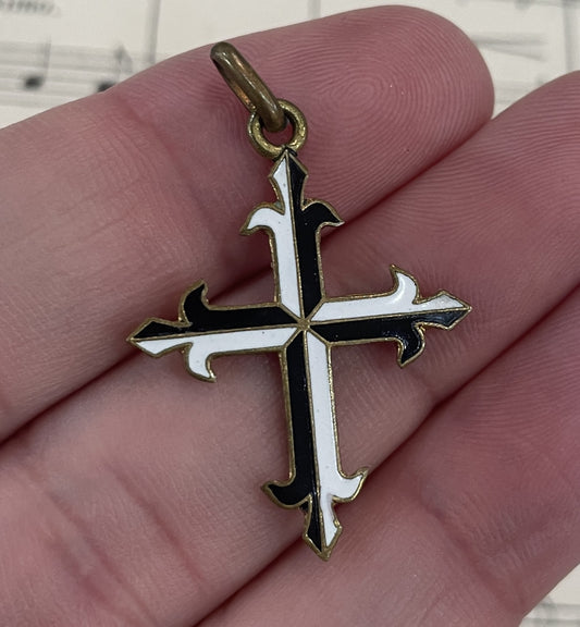Rare Antique French Enameled Dominican Cross / Fleur de Lys c1920