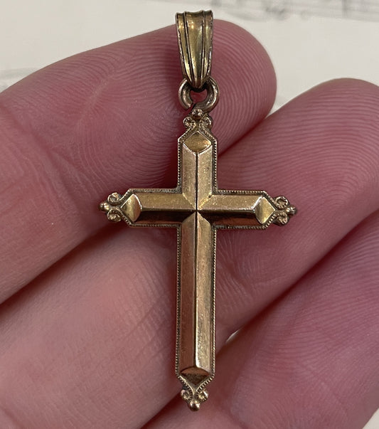 Antique French Art Nouveau Gold Plated Pendant Cross c1900