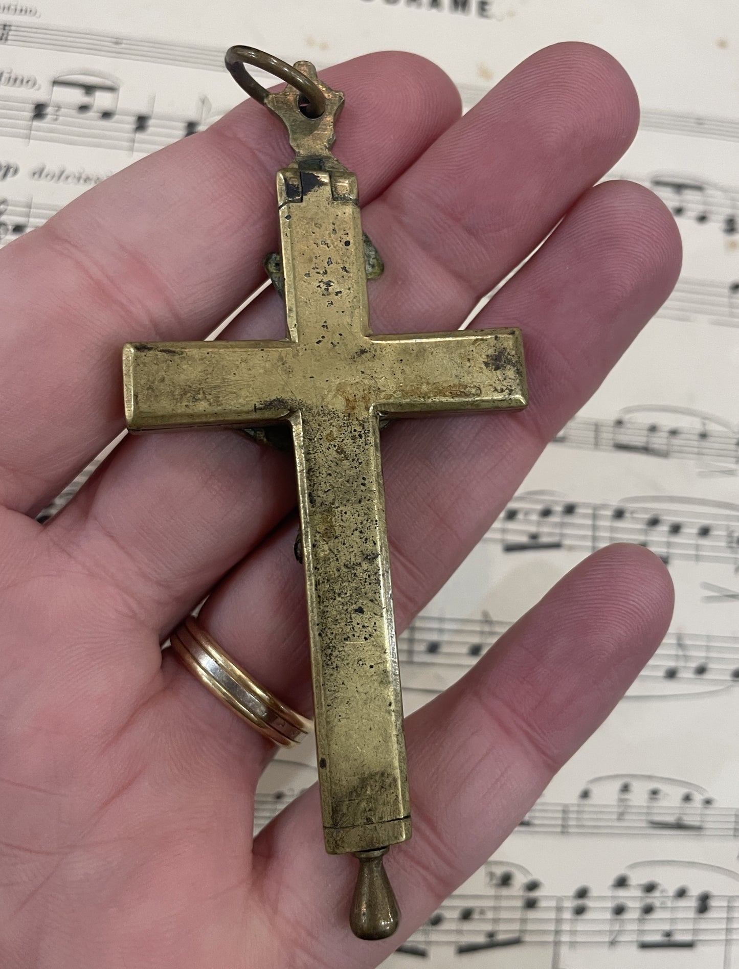 Rare Antique French Bronze Cross Crucifix Opens Reliquary c1880