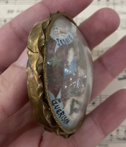 Rare Antique French Carved Plaster Lourdes Miracles St Bernadette Domed Glass Icon c1900